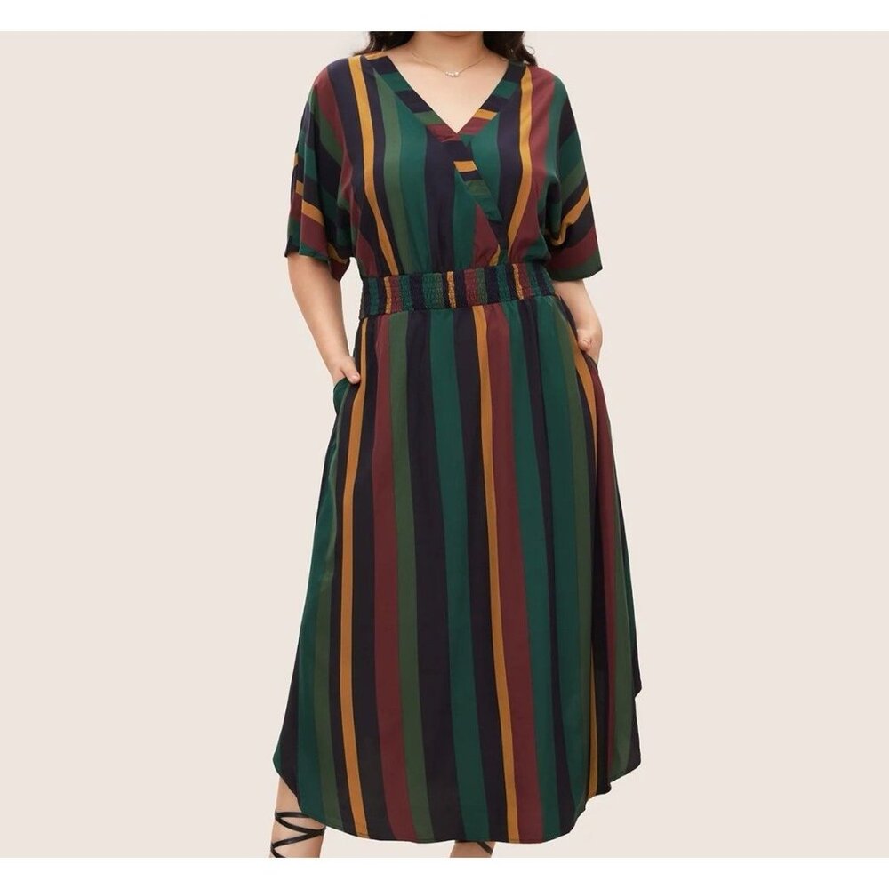 BloomChic Striped Dolman Sleeve Pocket Flutter Wrap Dress - Size 14-16 (Q8) - Picture 3 of 10